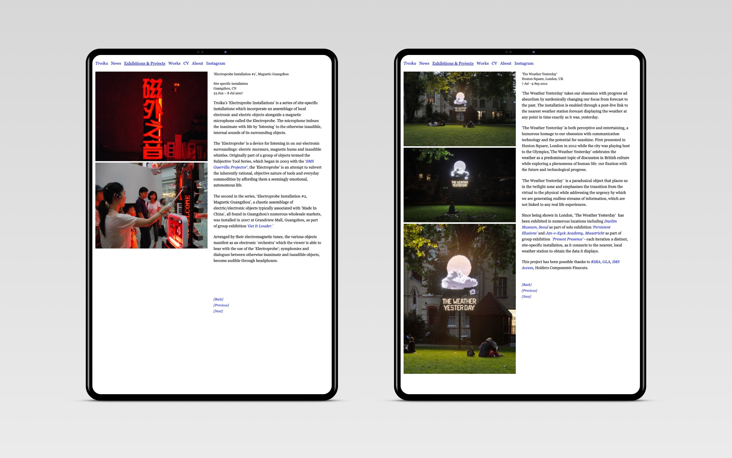 Troika Artist Collective – Projekt Detailseiten [tablet]